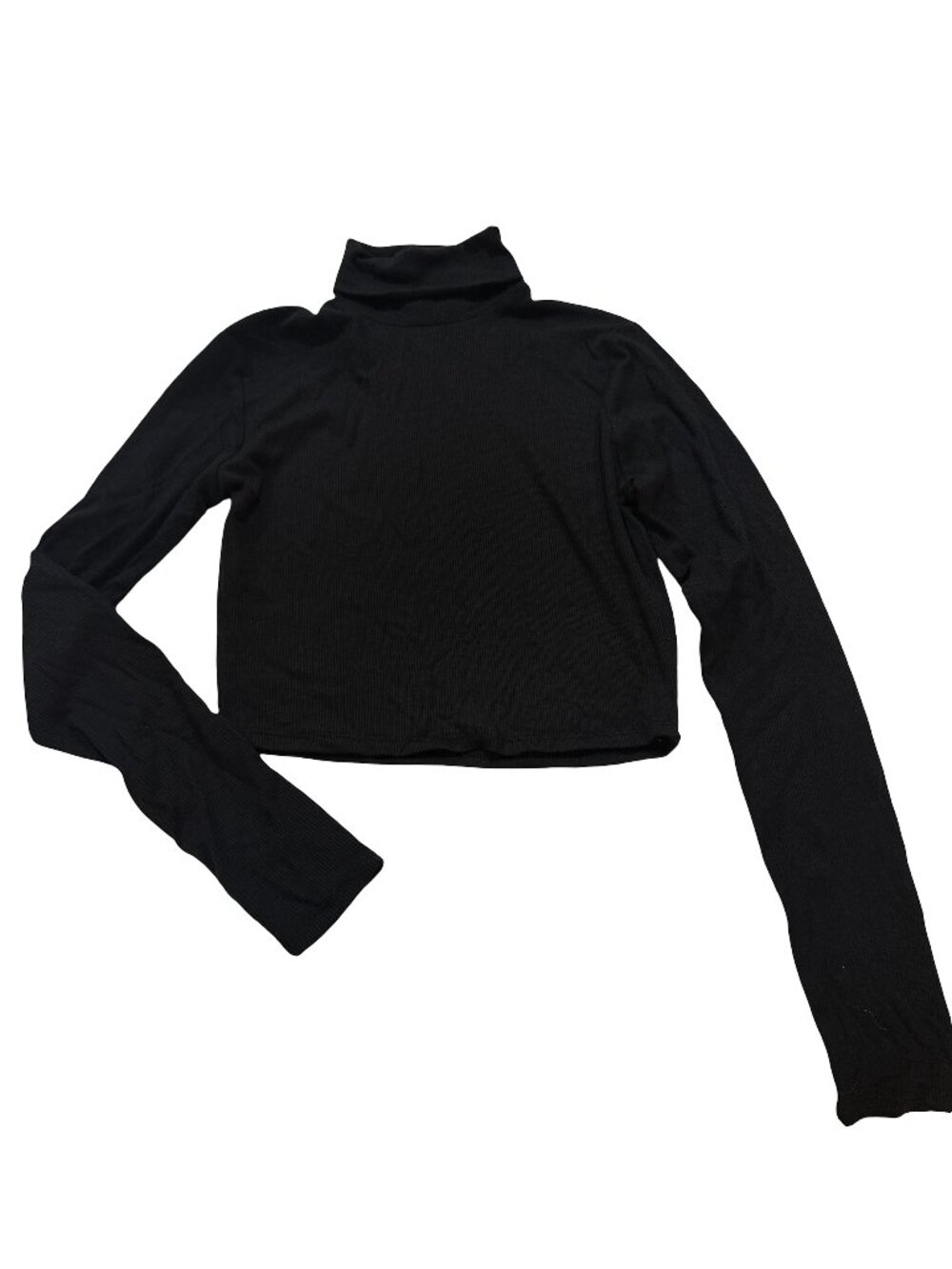 Full Tilt Black Ribbed Knit Long Sleeve Crop Top Shirt Turtleneck Medium Women's